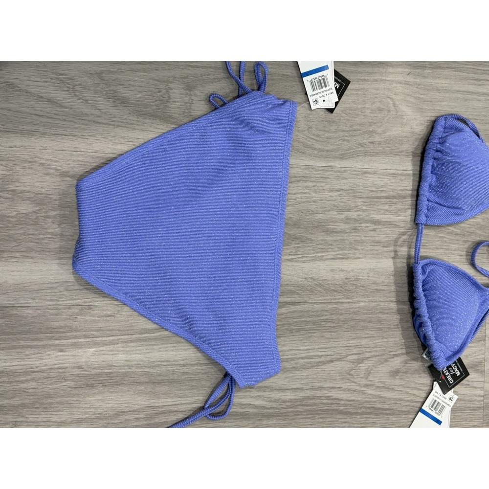 Salt + Cove 2pc Purple Metallic Ribbed Triangle Halter Bikini Set Womens XL - Picture 7 of 12